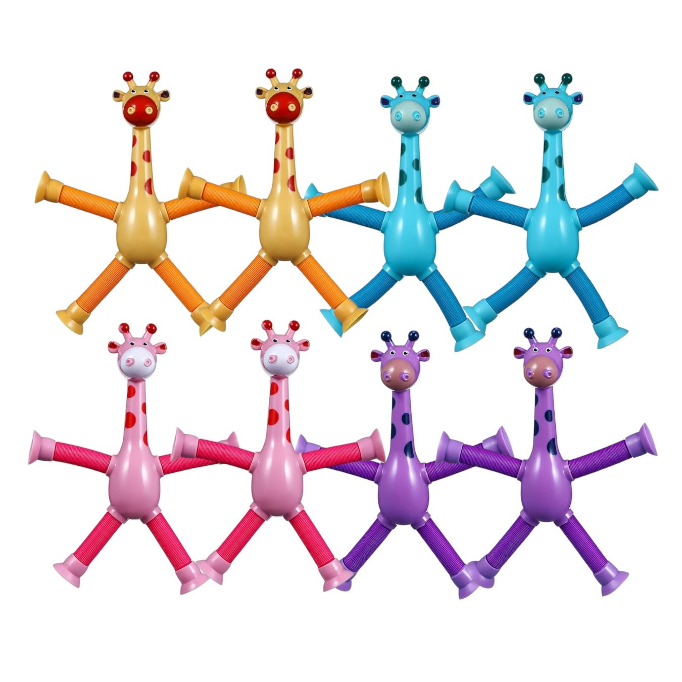 Pack of 4 Telescopic Giraffes with Suction Cups and Lights