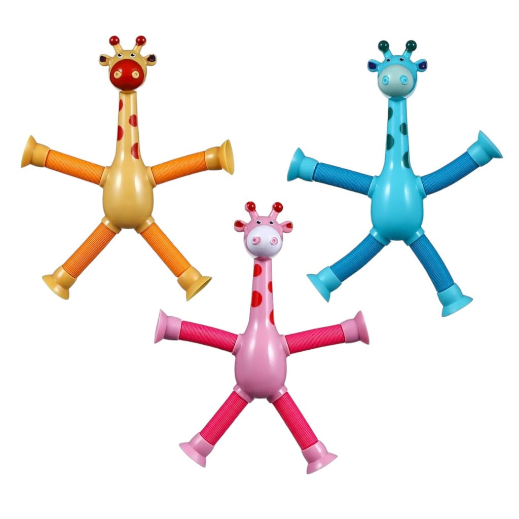 Pack of 4 Telescopic Giraffes with Suction Cups and Lights