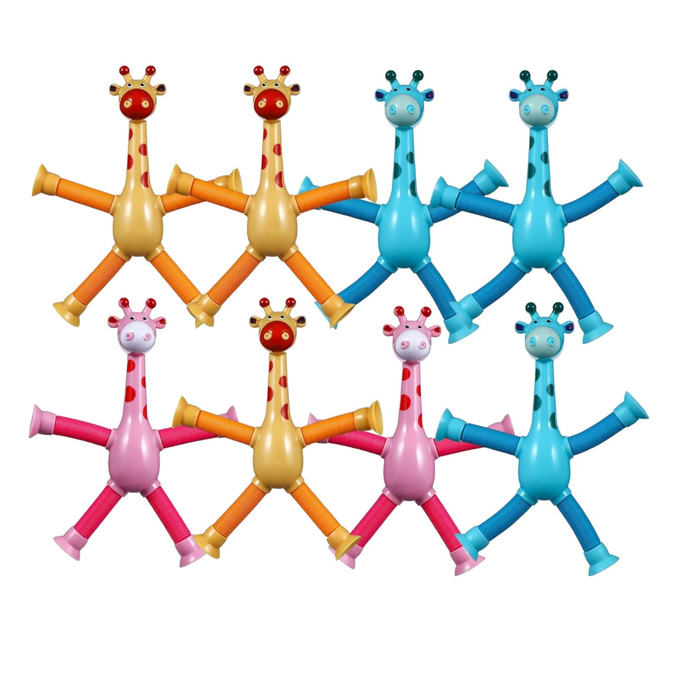 Pack of 4 Telescopic Giraffes with Suction Cups and Lights