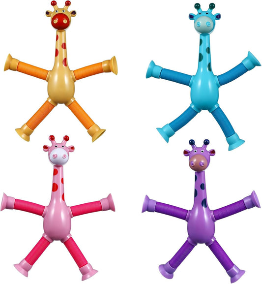 Pack of 4 Telescopic Giraffes with Suction Cups and Lights