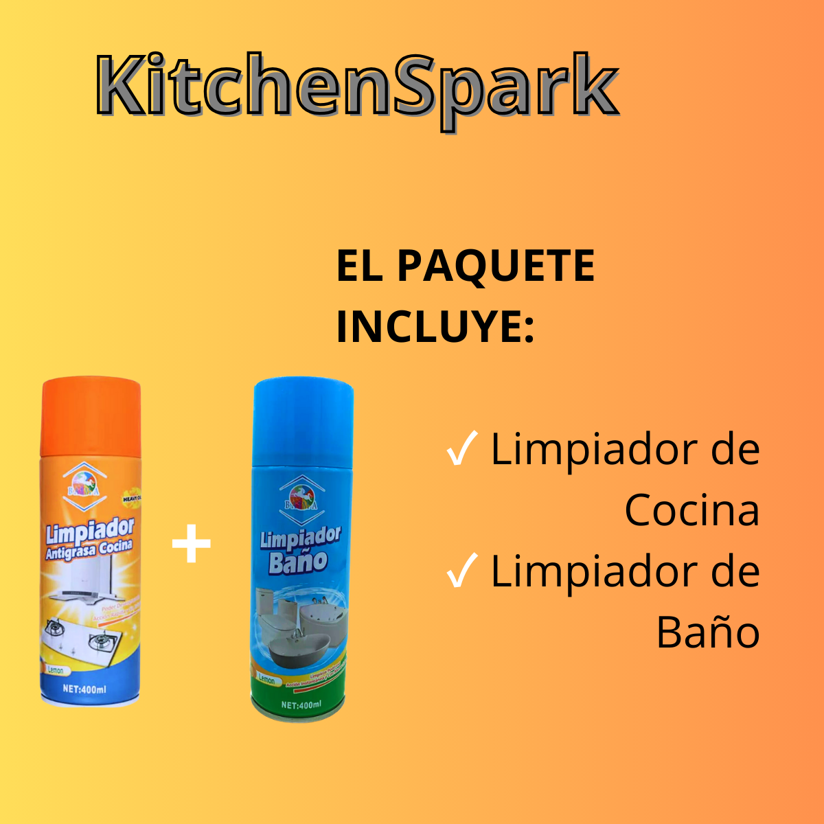 KitchenSpark - Pack Spray Limpiador + Limpiador de Baño