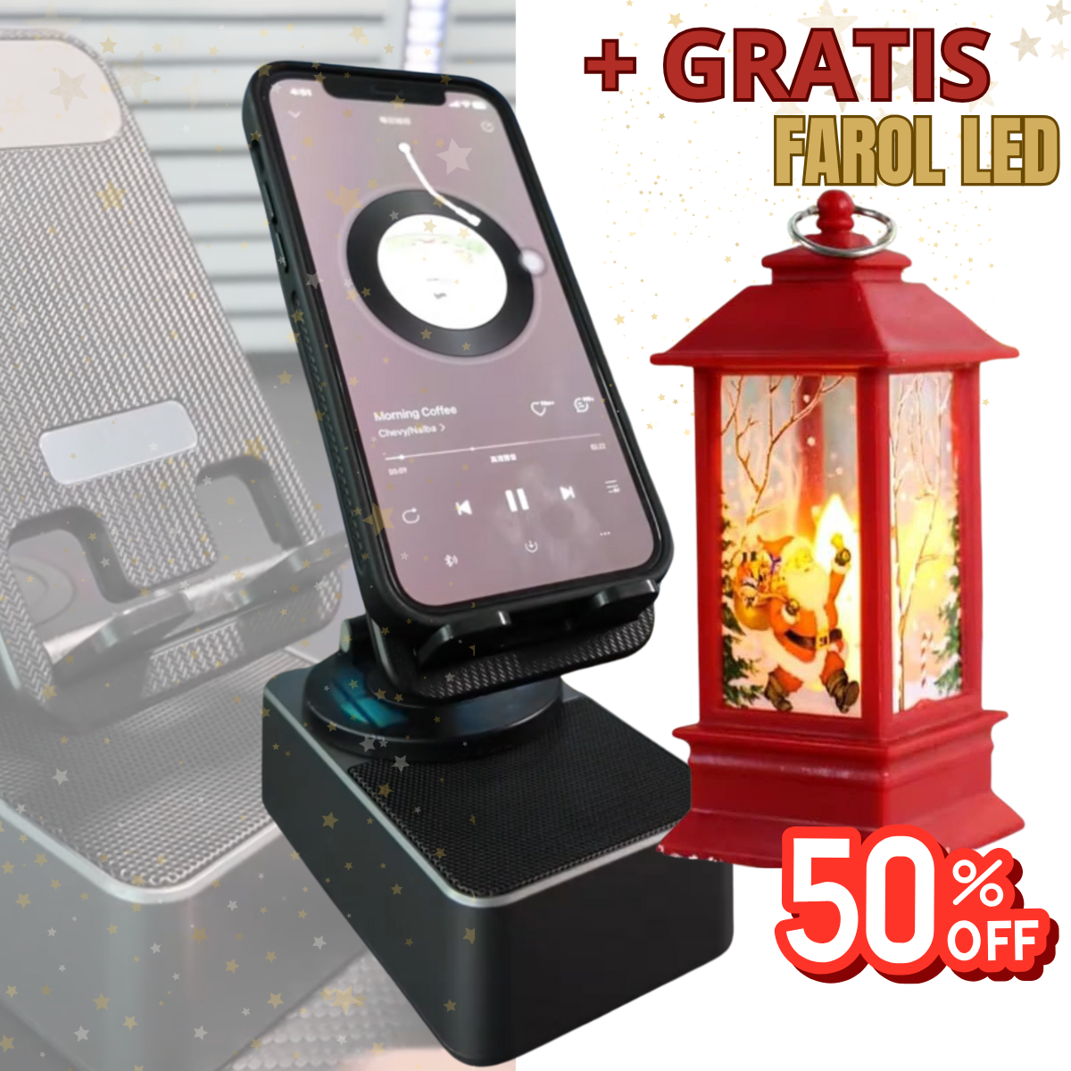 Soporte PowerBank™  - Con parlante bluetooth 3 en 1 + FAROL LED GRATIS