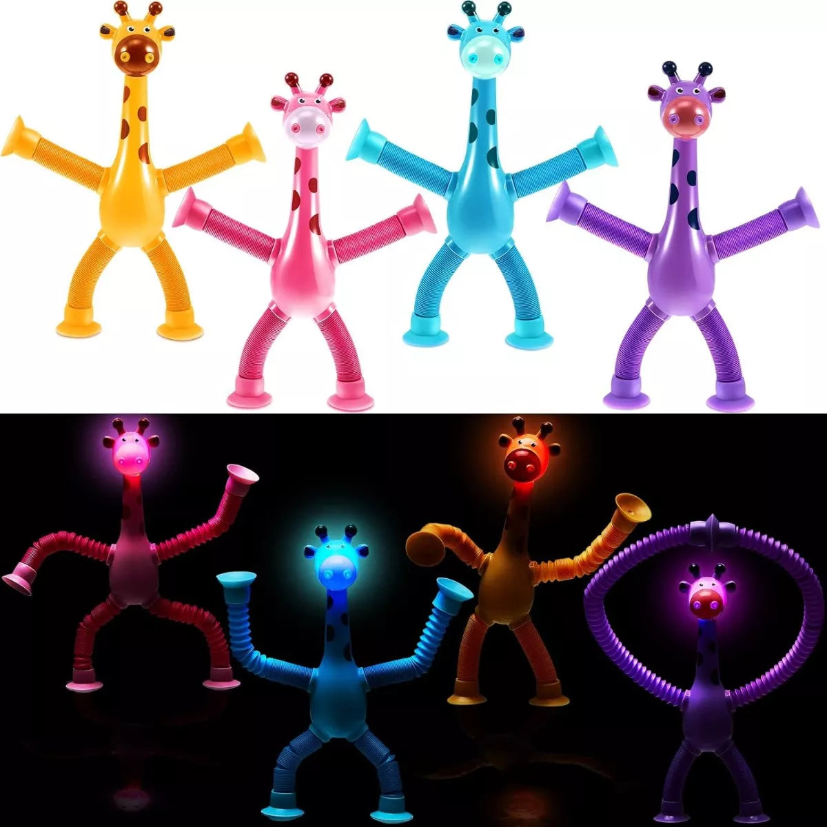 Pack of 4 Telescopic Giraffes with Suction Cups and Lights