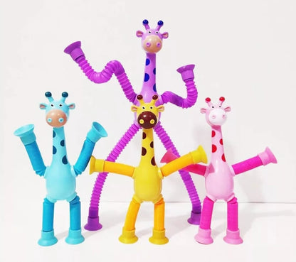 Pack of 4 Telescopic Giraffes with Suction Cups and Lights