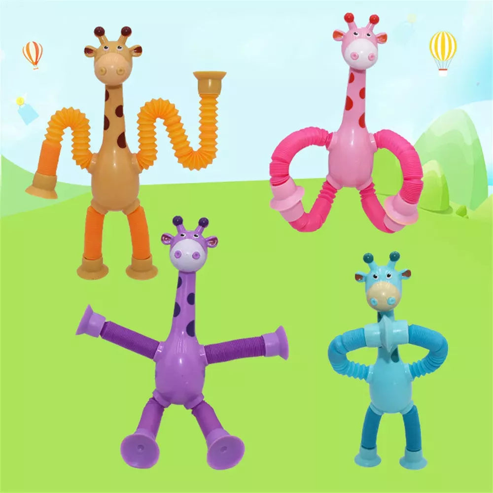 Pack of 4 Telescopic Giraffes with Suction Cups and Lights